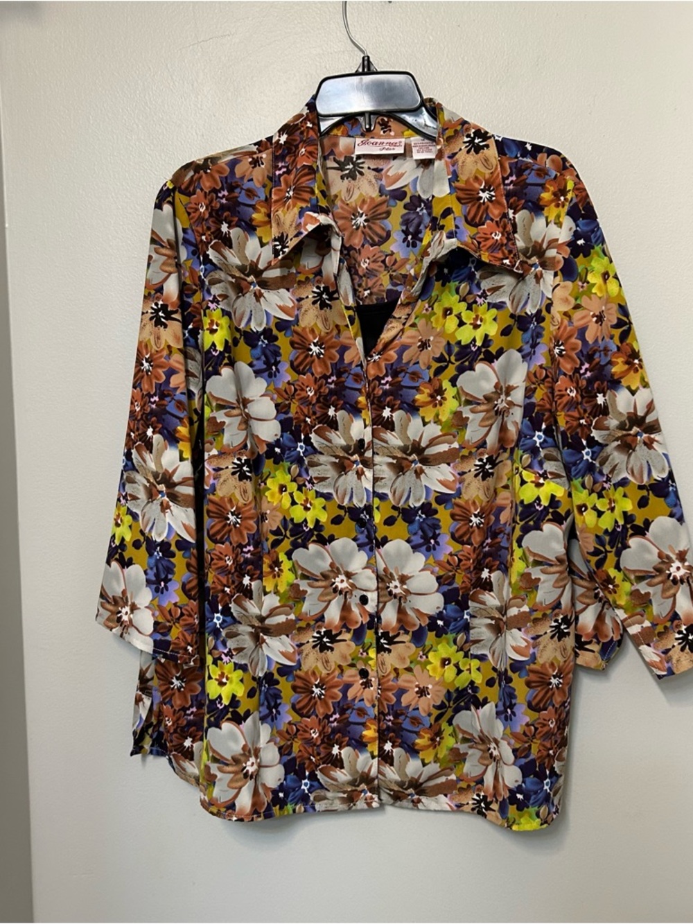 Joanna Plus Button‎ Women's Size 1X Floral Button Up 3/4 Sleeve Cami Blouse
